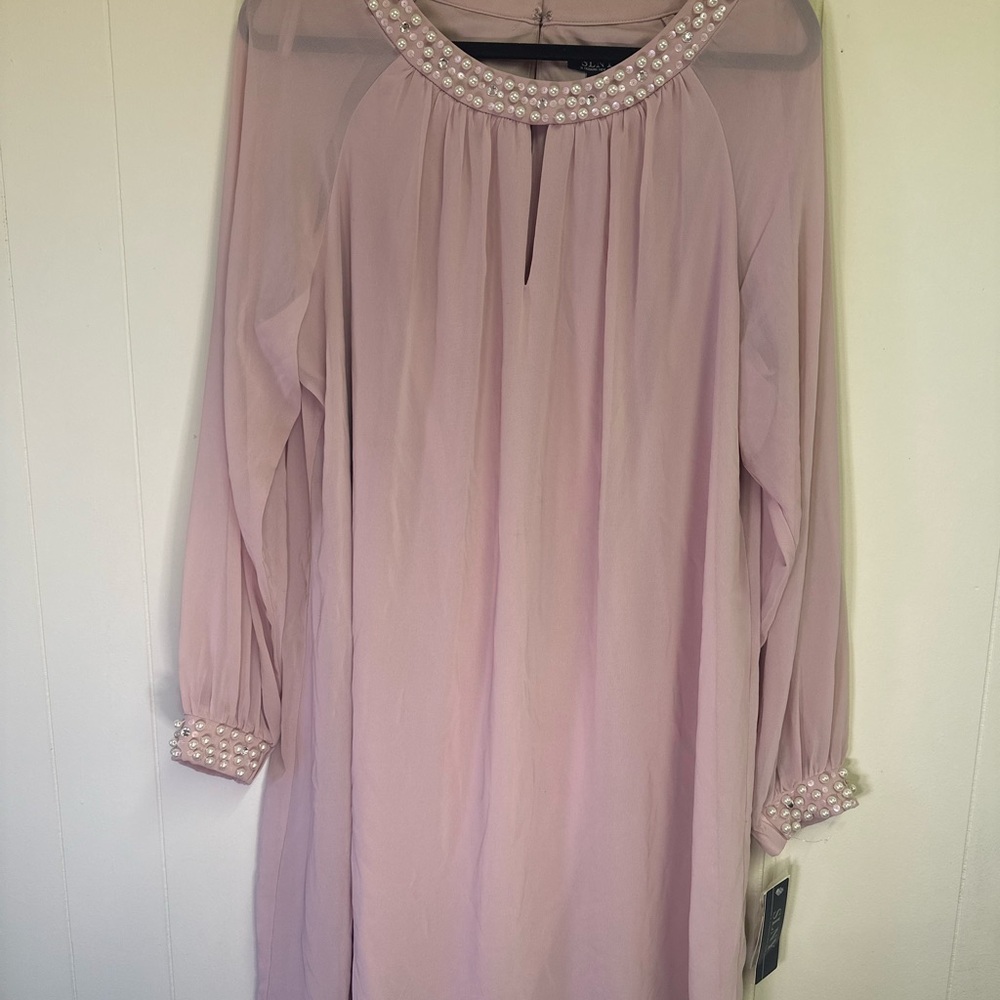 Elegant Faded Rose Pink Dress with Pearl Accents